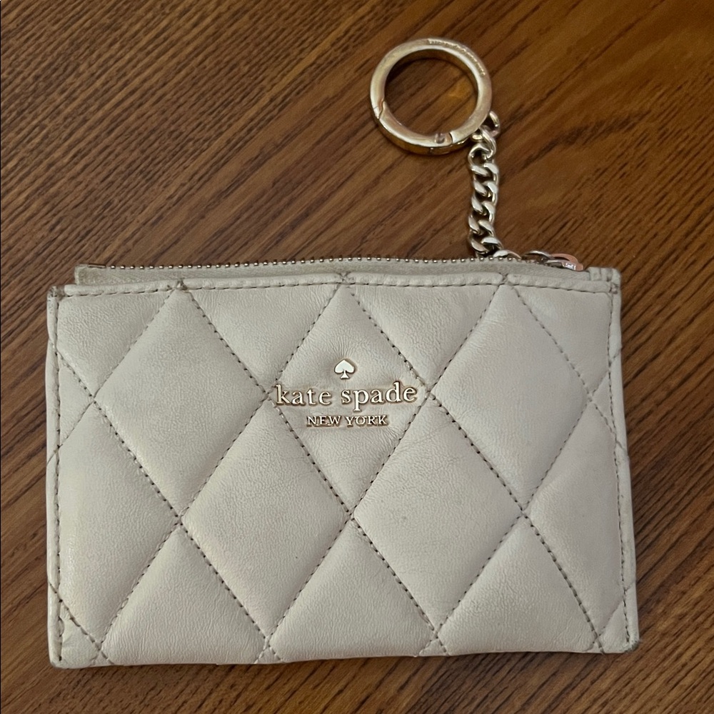 Kate Spade Cream Quilted Card Holder with key chain